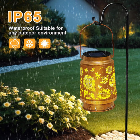 Solar Lanterns Outdoor Waterproof Hanging Solar Lights, Sunflower Garden Decor, Hanging Metal Garden Lights for Yard