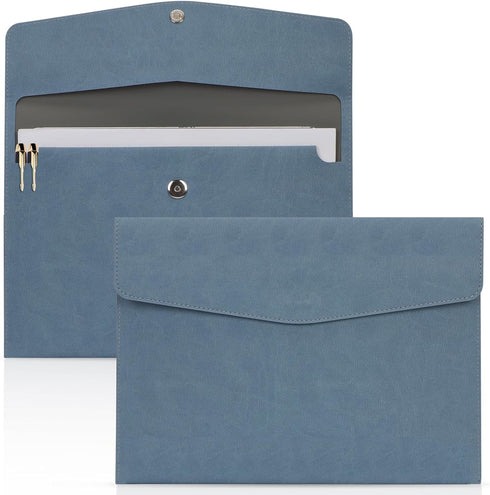 Toplive Waterproof A4 Document File Folder, Thin PU Leather Envelope Organizer, Magnetic Closure, Storage Case, Blue