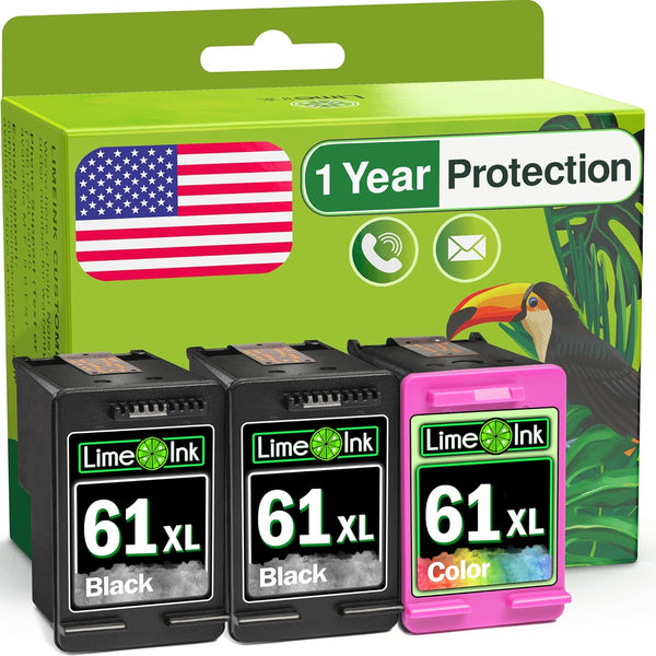 Limeink 3 Remanufactured Ink Cartridges Replacement for HP 61 Ink Cartridge Combo Pack for HP Envy 4500 61xl (2BK, 1