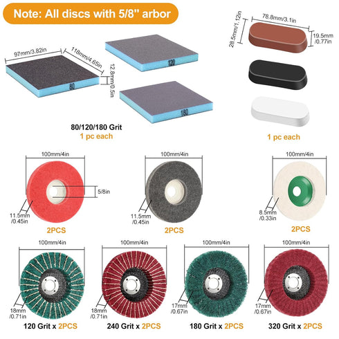 20 4 Inch 120/180/240/320 80/120/180 PCS Polishing Grinding Wheel Kit, Nylon Fiber Flap Disc Grit, Nylon Fiber & Wool