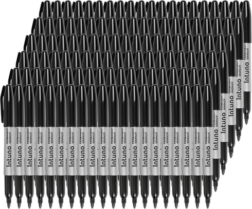INTUNO Permanent Markers, 120 Count Black, Fine tip, Oil-Based Permanent Markers, Waterproof and