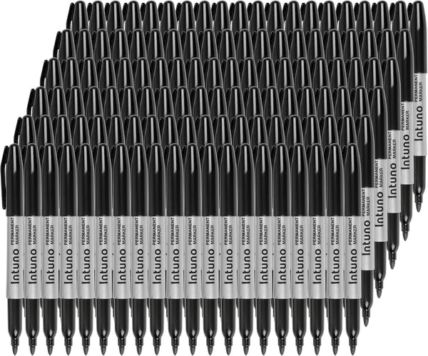 INTUNO Permanent Markers, 120 Count Black, Fine tip, Oil-Based Permanent Markers, Waterproof and