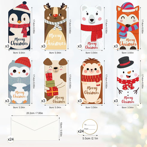 72Pcs Set 24 24 24 8 Christmas Money Cards, Christmas Gift Money Card Holders with Envelopes, Holiday Money Holders