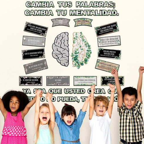 gisgfim 34 Pcs Spanish Bulletin Board Eucalyptus Classroom Growth Mindset Posters for Teacher Students