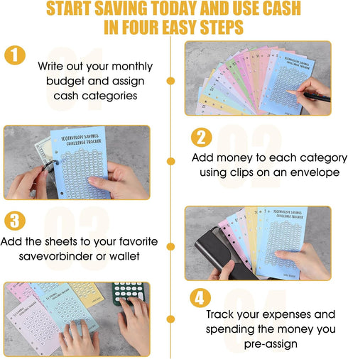 Matwsec 48 100 6 A6 Sheets Envelopes Money Saving Challenge Binder Trackers, Ring Binder Savings Challenge Trackers