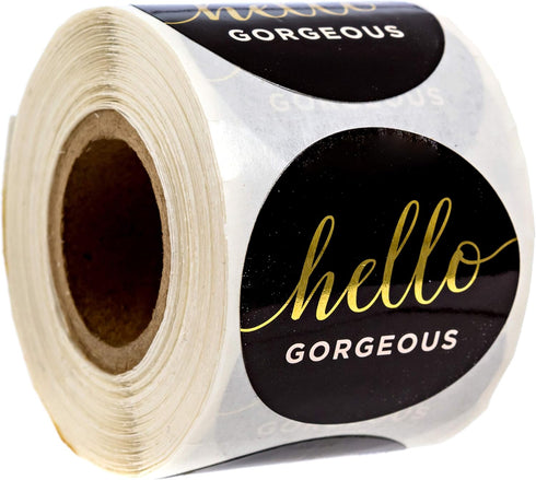 Hello Gorgeous Stickers, 250 Small Business Labels, 1.5" Elegant Gold Foil Envelope Seals, Made in The USA