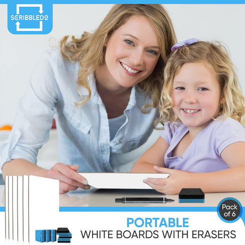 Scribbledo 12 Small White Board Dry Erase Boards Classroom Pack, Mini Whiteboards for Students & Teachers