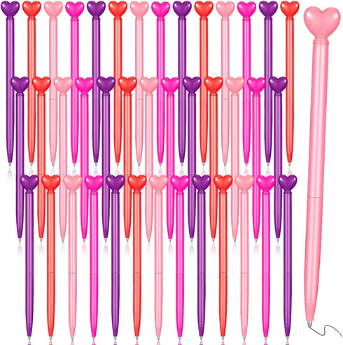 Valentine's Day 48 Pcs Heart Shaped Retractable Metal Ballpoint Pens with Black Ink Party Favor for School Office