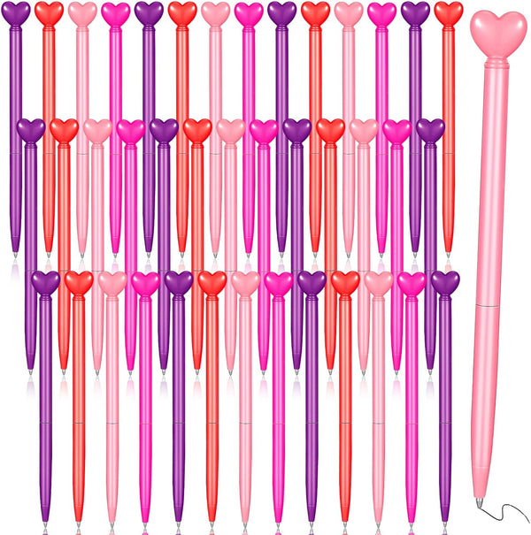 Valentine's Day 48 Pcs Heart Shaped Retractable Metal Ballpoint Pens with Black Ink Party Favor for School Office