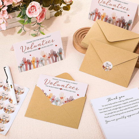 Sinload 50 Sets Volunteer Thank You Cards with Envelopes and Stickers Appreciation Gifts Bulk You Are Greatly