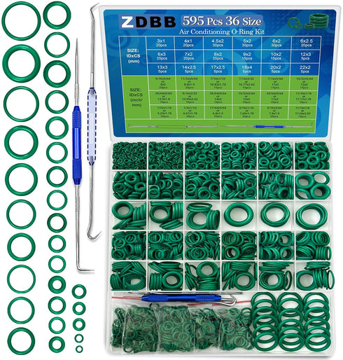 595 Pcs Automotive AC O Rings Kit, SAE and Metric Air Conditioning Orings Assortment Set for Seal Repair