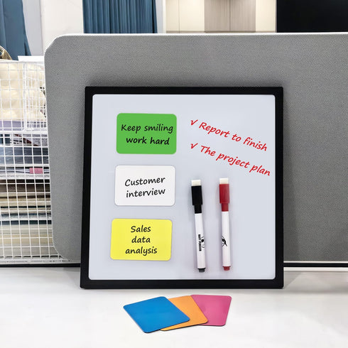 White Board Kit - 10 x 10" Whiteboard with 2 Dry Erase Markers, 6 Magnetic Notes - Double-sided Wall Hanging Board