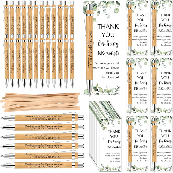 Yeaqee 72 Sets Employee Appreciation Gift Bulk Thank You Inspirational Bamboo Pen