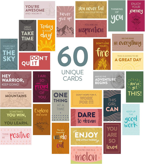 DIVERSEBEE 60 Pack Assorted Motivational Cards, Inspirational and Kindness Mini Note Cards, Gratitude Encouragement