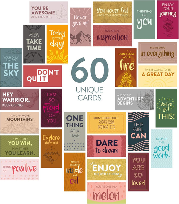 DIVERSEBEE 60 Pack Assorted Motivational Cards, Inspirational and Kindness Mini Note Cards, Gratitude Encouragement
