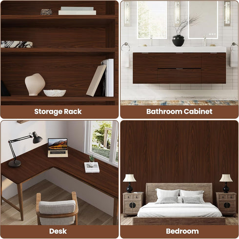 Countertops 15.7" 118" Decoroom Wood Grain Contact Paper Dark Walnut Contact Paper Peel and Stick Wallpaper for Wooden