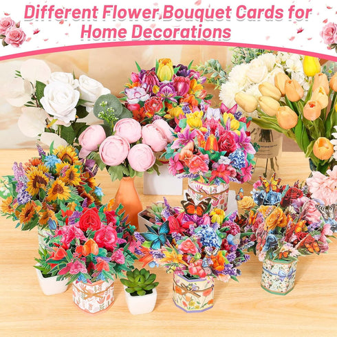 6 Pack 3D shynek Paper Flower Pop Up Cards, Flower Bouquet Card Popup Greeting Cards for Mother's Day, Graduation