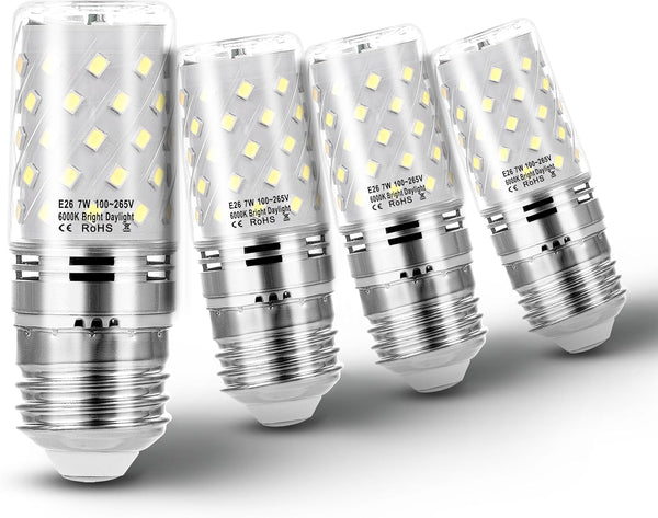 Heifymi E26 60 Watt Replacement Led Candelabra Corn Bulbs, E26 7W 6000k
