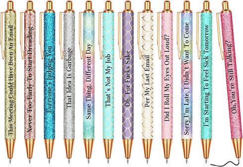Snarky Funny Office Pens, 12 Pcs Negative Sarcastic Quotes Ballpoint Pens with Stylus Tip for Colleagues, Black Ink