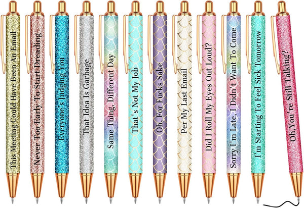 Snarky Funny Office Pens, 12 Pcs Negative Sarcastic Quotes Ballpoint Pens with Stylus Tip for Colleagues, Black Ink