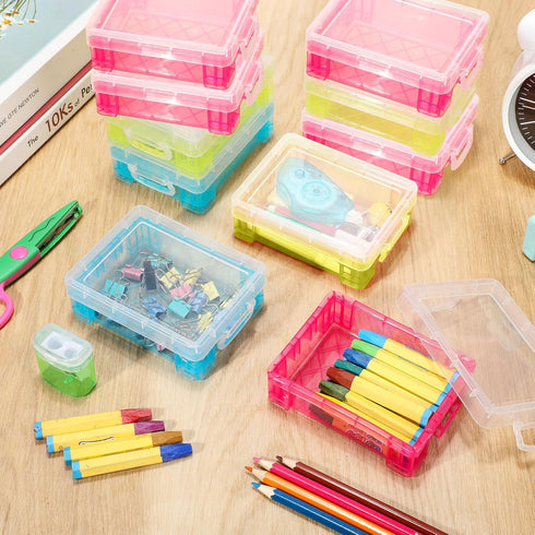 Suzile 50 Pcs Plastic Crayon Box Stackable Organizer with Lid for Crayon Storage Containers Bulk for Office School
