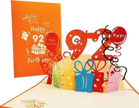 iGifts And Cards Happy 92nd Birthday 3D Pop Up Greeting Card – Unique Celebration with Balloons and Gifts