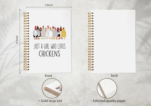 Chicken Gifts Spiral Notebook Journal, 5.5x8.3, Just a Girl Who Loves Chickens, Perfect for Chicken Lovers