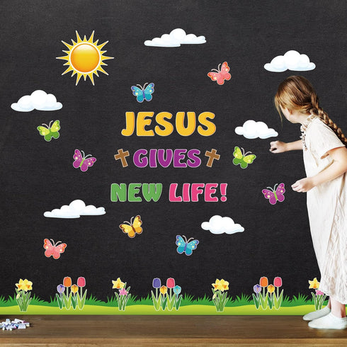 Whaline 70Pcs Easter Bulletin Board Decoration, Religious Jesus Gives New Life, Spring Decor