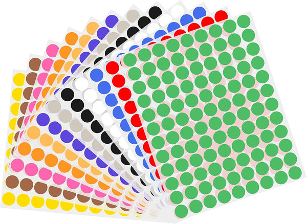 Wisdompro 1296 PCS Colored Dot Stickers, 3/4 Inch Round Color Coding Labels for Office, 12 Assorted Colors