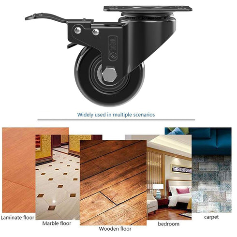 GBL 2" Heavy Duty Caster Wheels with Brakes + Screws - up to 440Lbs - Set of 4 No Floor Marks Silent Castor for Furniture - Rubbered Trolley or Pallet Swivel Wheels - Black Casters