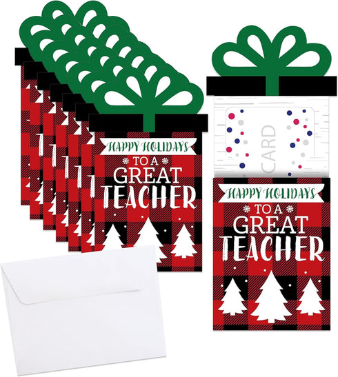Big Dot of Happiness Plaid Holiday Teacher Appreciation Gift Card Holders with