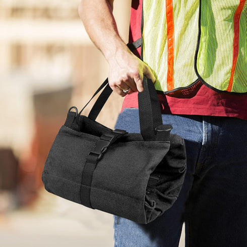 Roll Up Tool Bag, 16OZ Canvas Wrench Pouch, Multi-Purpose Tool Roll with 5 Zippered Pockets, Black