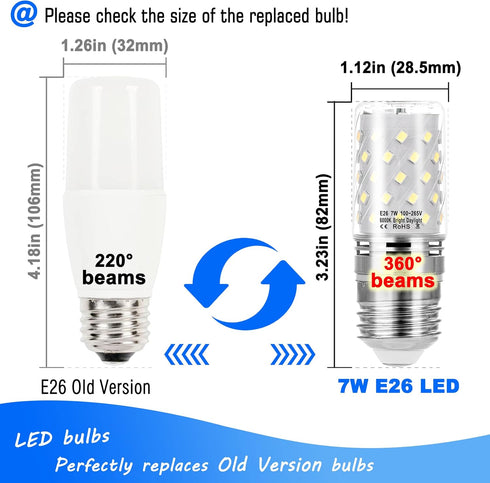E26 60 Bulbs, E26 7W 6000k Bulbs 750lm, E26 Bulbs, Non-Dimmable, 4Pack Heifymi Watt Replacement Led Candelabra Corn