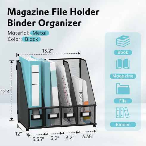 SUPEASY Magazine File Holder, Metal Desk Organizer with 4 Rack Compartments, File Organizer for Office Home School