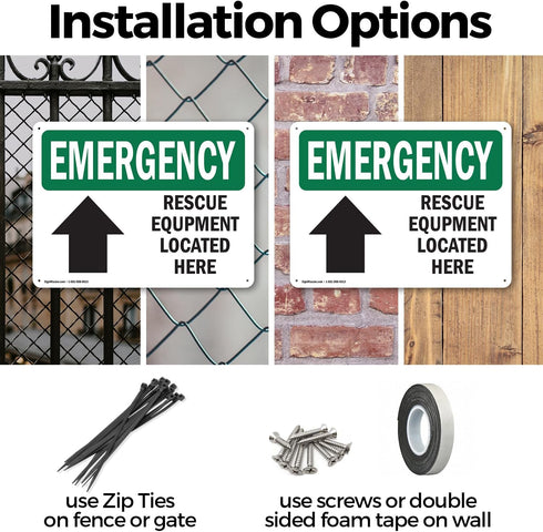 (2 Pack) OSHA Emergency Sign, 10 Inch X 7 Inch Rust-Free Aluminum Metal Signs for Workplace, Indoor/Outdoor