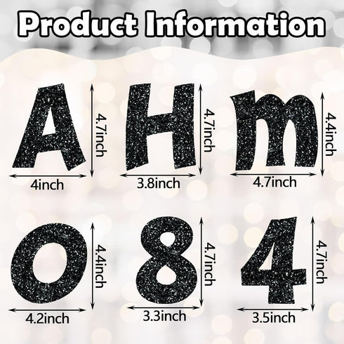 Colarr 216 Pcs Glitter Bulletin Board Letters, Black 4 Inch Alphabet, Numbers, Punctuation Cutouts with Adhesive Dots