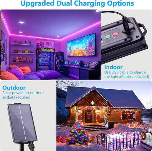 33FT 18 100 Solar Rope Lights Outdoor Waterproof, Colors Changing Trampoline Light Solar Powered & USB with Remote
