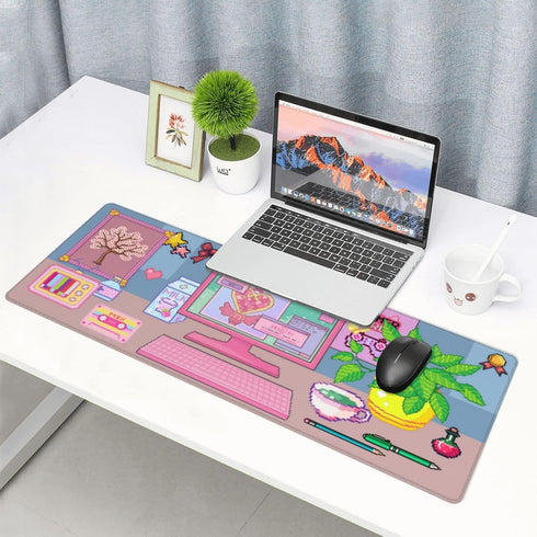 Pixel Pink Computer Mouse Pad, Extended XL Gaming Mice Pad with Stitched Edges, 31.5 X 11.8 Inch