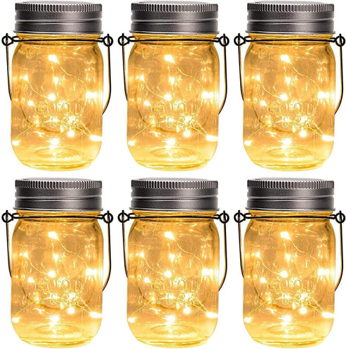 GIGALUMI Hanging Mason Jar Solar Lights, 6 Pack 30 Led Hanging Solar