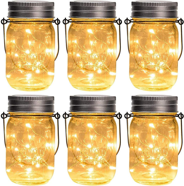 GIGALUMI Hanging Mason Jar Solar Lights, 6 Pack 30 Led Hanging Solar