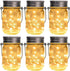GIGALUMI Hanging Mason Jar Solar Lights, 6 Pack 30 Led Hanging Solar