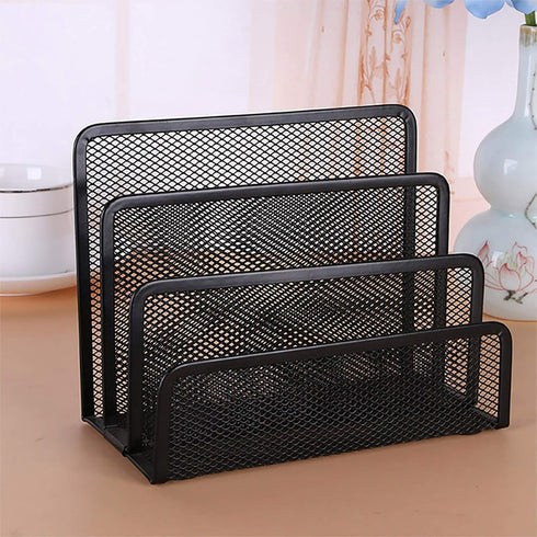 VANRA 2 Small Letter Sorters, Desktop File Holder Organizer, Metal Mesh with 3 Vertical Upright Compartments (2 Black)