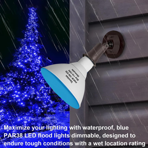 PAR38 Bulbs 2 Pack 700LM PAR38 Bulbs Dimmable 15W, 100W, 38 120V, E26 Outdoor Flood Light Blue, Blue Equivalent No