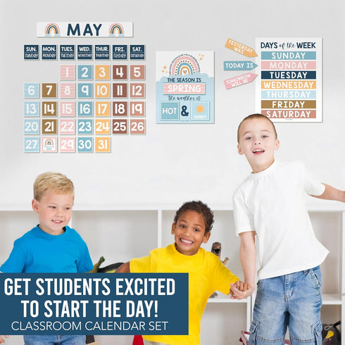 Hadley Designs Boho Calendar For Classroom - Bulletin Board Sets for Teachers, School Calendar for Classroom