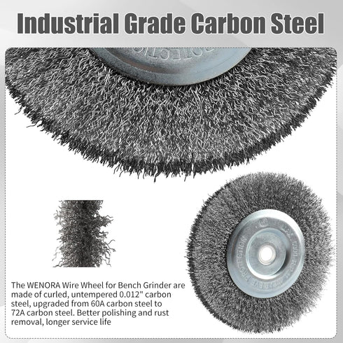 6-Inch Wire Wheel for Bench Grinder, 0.012 Carbon Steel, with 1/2" & 5/8" Arbor Hole