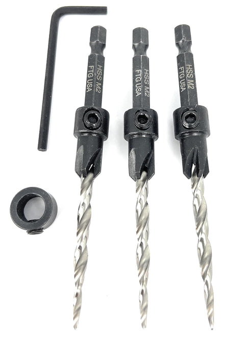 Countersink Drill Bit Set for Wood with Tapered Drill Bit, 3 Pc #10 (3/16")