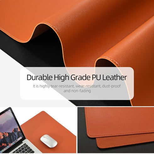 PU Leather Desk Pad Blotter, Waterproof Orange Office Desk Mat for Women, Non-Slip Writing Protector, Large Mouse Pad,