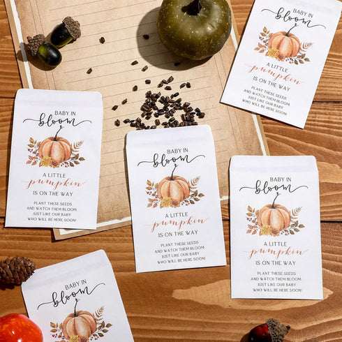 Fumete 100 Pcs Baby Shower Packet Favors - Pumpkin Self Adhesive Kraft Packets for Baby Shower Party Gifts