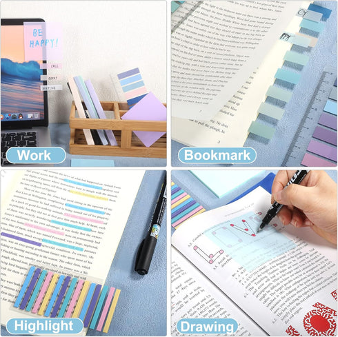 Sticky Tabs 1050PCS Morandi Book Tabs with Marker, Transparent Sticky Notes for Book Annotation Aesthetic Supplies