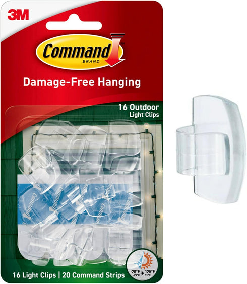 Command 16 20 (17017CLR-AWES), (17017CLR-AW-E) Outdoor Light Clips, clips, strips, Water-Resistant Adhesive Clear